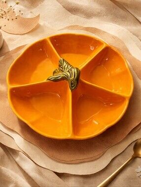 Olfaire Portugal Ceramic 5 Section Pumpkin Platter 11"